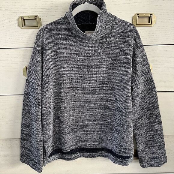 Madewell Women’s Mockneck Pullover Top Blue and White Comfy Size Large - Picture 5 of 8